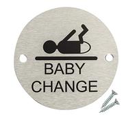 Fire Door Guru® Baby Change Door Sign - 76mm Disc - Stainless Steel Safety Sign - Fixings Included