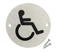 Fire Door Guru® Disabled Toilet Door Sign - 76mm Disc - Stainless Steel Safety Sign - Fixings Included