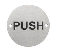 Fire Door Guru® Push Door Sign - 76mm Disc - Stainless Steel Safety Sign - Fixings Included