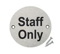 Fire Door Guru® Staff Only Door Sign - 76mm Disc - Stainless Steel Safety Sign - Fixings Included
