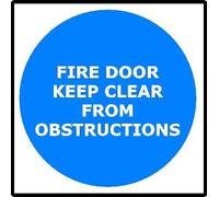 Fire Door Keep Clear from Obstructions | 5cm x 5cm | Blue/White - Circular Vinyl Sign for Safety Compliance, Workplace, Public Buildings