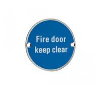 Fire Door Keep Clear Sign - Satin Stainless Steel / Blue Disc 76mm ZSS11SS