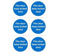Fire door keep locked shut sign - 100x100mm, pack of 6 stickers on A4 sheet