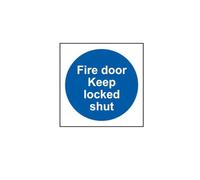 Fire Door Keep Locked Shut Sign, Pack of 20, 100mm x 100mm, Blue