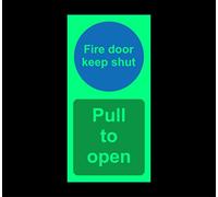 Fire door keep shut pull to open Safety sign - 200mm x 100mm 1.2mm Photoluminescent rigid plastic with self adhesive backing