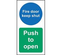Fire door keep shut - Push to open Safety sign - Self adhesive sticker 200mm x 100mm