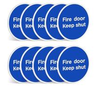 Fire Door Keep Shut Sign - 1mm Rigid Plastic - 2/4/6/10/20pk - 80mm Round Self Adhesive - No Drilling Required - Health and Safety Compliant Fire Exit Signs (10)