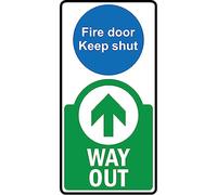 Fire door keep shut way out up arrow safety sign - 1mm flexible Plastic sign (200mm x 100mm)