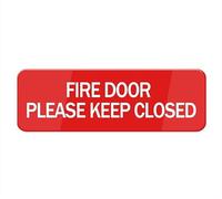 Fire Door Please Keep Closed Sign, Signage White/Red Plastic Acrylic, 10" X 3' With Double Side Tape, Adhesive, Easy Mounting