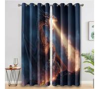 Fire Dragon Curtains 90 Drop 2 Panels Set, Flying Dragon Blackout Curtains for Bedroom Living Room, Thermal Eyelet Window Drapes, Home Decor W66 X L90 Inch X&-88