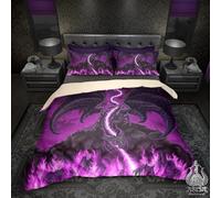 Fire Dragon Duvet Cover Sets Bedding Super King Size Purple Flame Creature Dragon Quilt Covers Bedding Set Microfibre Polyester Duvet Cover With 2 Pillowcase, Easy Care Washable (Super King，220x260cm)