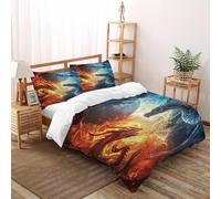 Fire Dragon Ice Bedding Set 3D Design Clash MythicalSkyBeings Duvet Cover Set Microfiber Quilt Cover Suitable for Family,couple,children with Pillow Double（200x200cm）