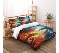 Fire Dragon Ice Bedding Set 3D Digital Printing Clash MythicalSkyBeings Duvet Cover Set 3 Pieces Chic Breathable Comforter Cover for Boys & Girls with Pillowcase Super King（260x220cm）