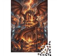 Fire Dragon Premium 1000 Pieces Thick Cardboard Puzzle Medieval Castle for Older Children 12+ Anxiety Relief Indoor Activity 52x38cm/1000pcs