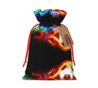 Fire Dragon Roll soccer Print Christmas Bags with Drawstrings, Christmas Treat Pouches, Party Favor Bags M