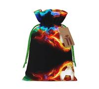 Fire Dragon Roll soccer Print Christmas Bags with Drawstrings, Christmas Treat Pouches, Party Favor Bags S