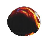 Fire Dragon Roll soccer Print Shower Cap for Women & Men â€“ Reusable Double-Layer Bath Hair Cap with Elastic Strap L