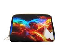 Fire Dragon Roll Soccer Zipper Closure Leather Portable Waterproof Cosmetic Bag for Home Travel to Organize Toiletries Sundries