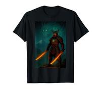 Fire Dragon Samurai with Twin Flaming Swords T-Shirt