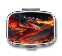 Fire Dragon Small Pill Box for Purse Travel Essentials Metal Pill Case 2 Compartments Compact Medicine Container Portable Daily Pill Organizer for Vitamins Fish Oils