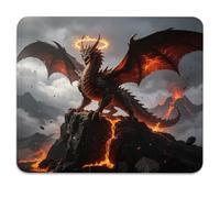 Fire Dragon Volcano Fantasy Mouse Pad, Dark Creature Desk Mat | 9.5"x 7.9" Cute Mousepad, Stitched Edges, Anti-Slip Base, Smooth Surface, fiery dragon fantasy art for home & office.