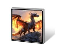 Fire Dragon with Flame Square Brooch Metal Pin Badges Classic Lapel Pins Jewellery Unisex