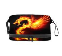 Fire Dragon with Wings Symbol of Wisdom Double Layer Cosmetic Bag for Women and Girls, Travel Toiletry Bag Makeup Handy Pouch Organiser Bag with Brush Compartment