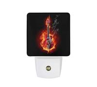 Fire Electric Guitar Night Light Plug in Wall Print Small Nightlight Auto-On/Off Wall Lamp Auto Sensor Dusk to Dawn