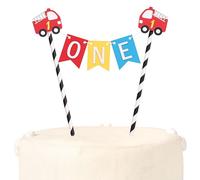 Fire Engine 1st Birthday Cake Topper - Fire Engine Theme First Birthday Party Decorations, Boys Truck Party Supplies, Alarm Engine Cake Decoration, Little Firefighter Cake Smash Photo Props