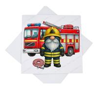 Fire Engine Gonk Card, Blank for Any Occasion - Firefighter Promotion New Job Birthday Retirement Card