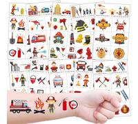 Fire Engine Tattoos for kids, 10 sheets of 60 pcs Fire Fighter Temporary Tattoos for Boys Girls as Party Bag Filler, Small Gift, Party Game Supplies, Halloween Christmas