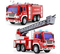 Fire engine toys,2Pcs Fire Truck Toy,1:16 Fire Engine with Light/Sound/Extending Ladder,Friction Powered Fire Truck,Toy Fire Engine,Brithday for Children Age 3 4 5 6 7 8 Year Olds