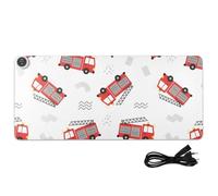 Fire Engine White Pattern Heated Desk Mat Large Heated Desk Pad Protector with 3 Heating Levels PU Leather Writing Pad and Blotter for Home Decor, 31.5x13in