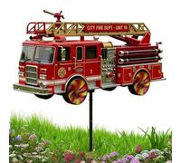 Fire Engine Windmill Decor - Outdoor Metal Spinner Ornament, Garden Stake Sculpture Display, Rustic Lawn Art Piece | kineticc Decoration with Courtyard Backyard Patio Farmhouse Event