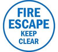 Fire escape, keep clear, sign. Floor sticker with white background - Self adhesive floor graphic (300mm x 300mm)