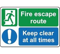 Fire Escape Route Keep Clear at All Times Safety Sign - Self Adhesive Sticker (200mm x 150mm) Case (Pack of 20)