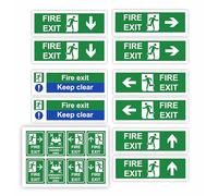 Fire Escape Signage - Full Set of 18 Fire Exit Signs Self Adhesive/Fire Exit Sign/Fire Exit Keep Clear Signs/Vinyl Decal Stickers For Use As Health & Safety Signage