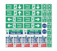 Fire Escape Signs Set - 27-Pack of Strong Self Adhesive Vinyl Safety Stickers - Fire Exit, Fire Door, Assembly Point & Action Signs - Weatherproof Indoor/Outdoor Use