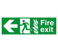 Fire exit arrow left - safety sign - 1.2mm Rigid plastic for indoor/outdoor usage (600mm x 200mm) Viewing Distance within 14m.