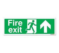 Fire Exit Arrow Up Sign - Landscape - Self adhesive vinyl sticker 300mm x 100mm - Pack of 2