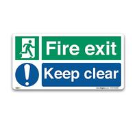 Fire Exit Keep clear door Sign, Self-adhesive vinyl, British Standard Fire Safety - 300 x 150mm
