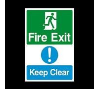 Fire Exit Keep Clear Plastic Sign with double sided fixing tape - Fire/Emergency/Exit/Alarm/Push/Extinguisher (MISC13)