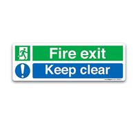 Fire Exit Keep Clear Safety Sign - British Standard Fire Exit Direction - Self-adhesive Vinyl 45x15cm