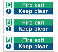 Fire Exit Keep Clear Sign - Multipack 1/2/3/6/12 - Safety Signs - 30x10cm Self Adhesive Vinyl Sticker, Easy Application Fire Door Emergency Exit Signage (3)