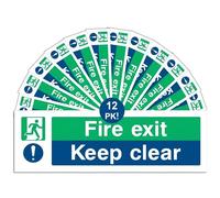 Fire Exit Keep Clear Sign - Multipack 1/2/3/6/12 - Safety Signs - 30x10cm Self Adhesive Vinyl Sticker, Easy Application Fire Door Emergency Exit Signage (12)