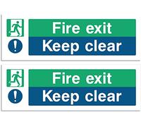Fire Exit Keep Clear Sign - Multipack 1/2/3/6/12 - Safety Signs - 30x10cm Self Adhesive Vinyl Sticker, Easy Application Fire Door Emergency Exit Signage (2)