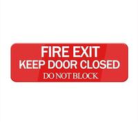 Fire Exit Keep Door Closed Do Not Block Sign, Signage White/Red Plastic Acrylic, 10" X 3' With Double Side Tape, Adhesive, Easy Mounting
