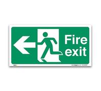 Fire Exit Left Arrow Sign, 1mm Rigid Plastic 30x15cm, British Standard Fire Safety