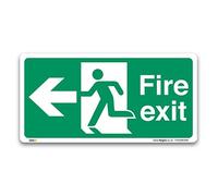 Fire Exit Left Arrow Sign, Self-adhesive Vinyl Sticker 30x15cm, British Standard Fire Safety