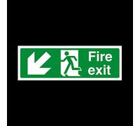 Fire Exit Plastic Sign Arrow Left Down 300x100mm - Fire/Emergency/Exit/Alarm/Push/Extinguisher/Assembly (EE8)